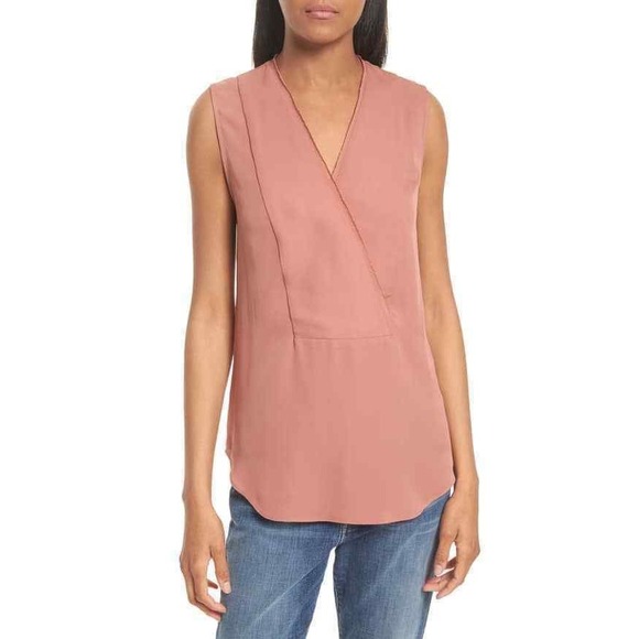 THEORY Womens Taneah Top 100% Silk Size Large Sleeveless Silk Pink V-Neck Blouse - Picture 1 of 9
